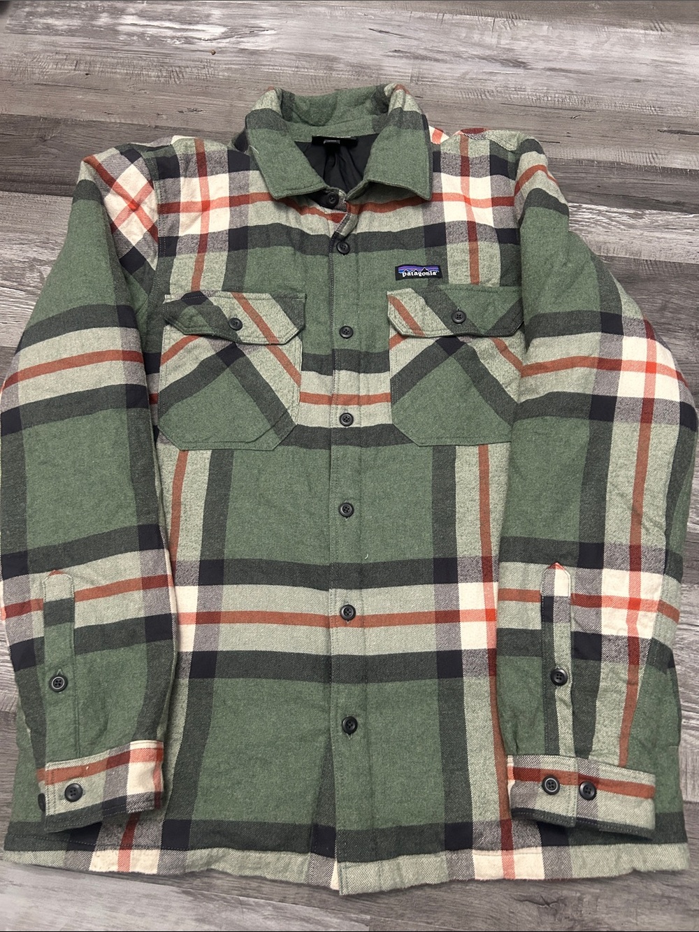 Patagonia Green and Cream Plaid Flannel Workshirt